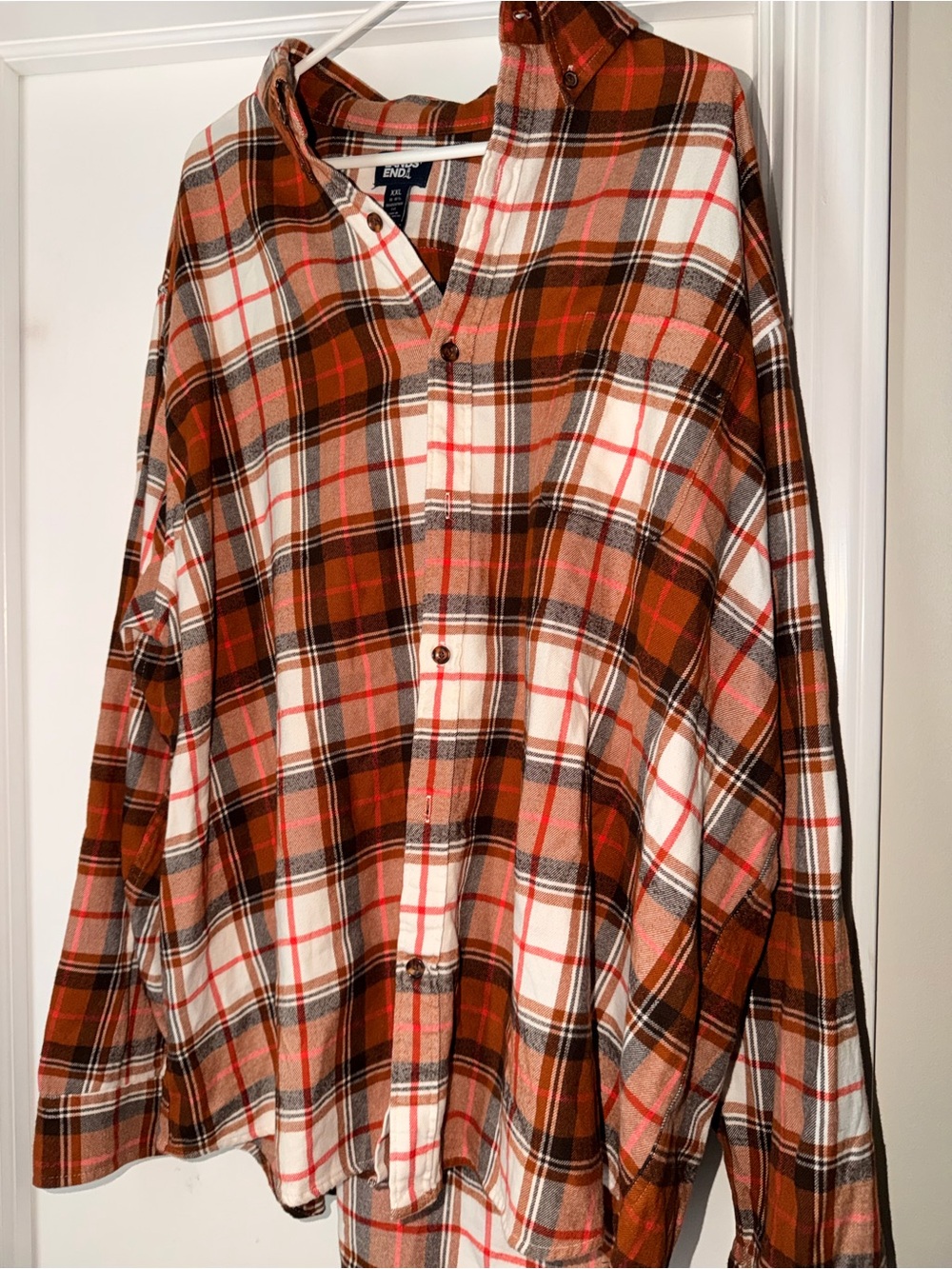 Men’s Lands' End Brown and White Plaid Button-Down Shirt